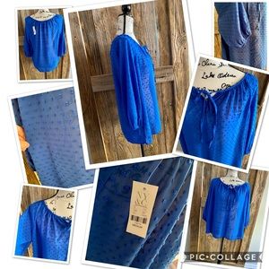 NWT Blue polka dot sheer blouse